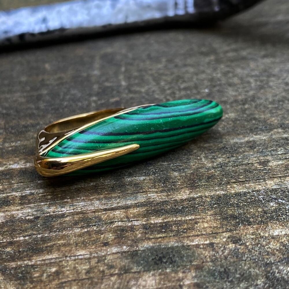NEW Gold & Malachite Deco Statement Ring